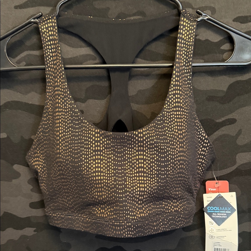 MPG Black Sports Bra with Gold Dot Accents